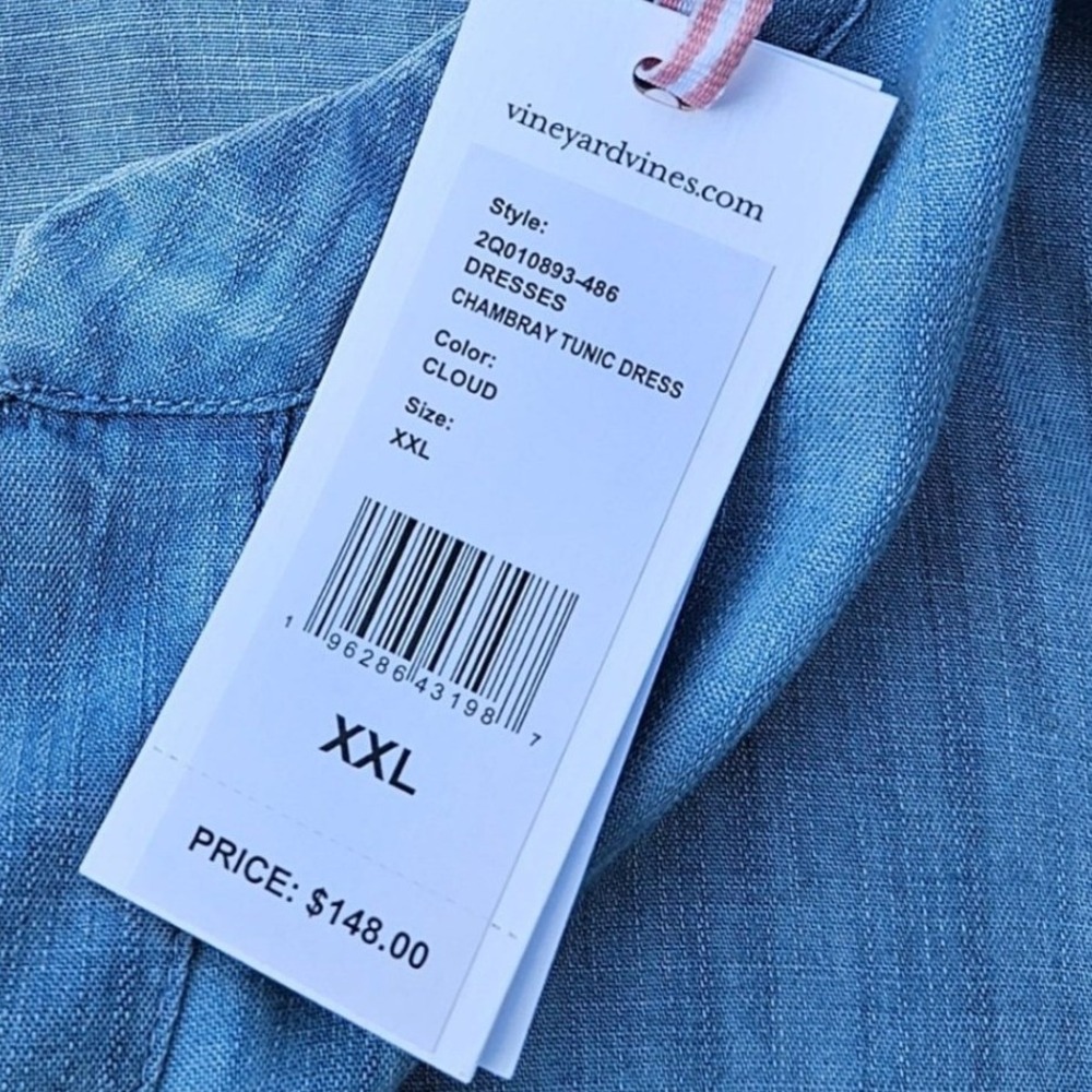 Vineyard Vines Womens Chambray Tunic Dress Cloud Blue Tencel XXL NEW - Picture 6 of 9